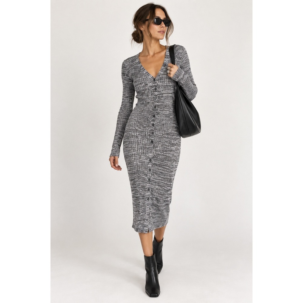 Baum Und Pferdgarten Cabriola Knit Midi Dress L Black White Ribbed Scandi Chic